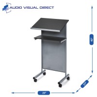 Audio-Visual Direct Wheeled Lectern Podium - Standing Desk With Storage Shelf - Silver/Black - Ideal For Presentations And Laptop Use