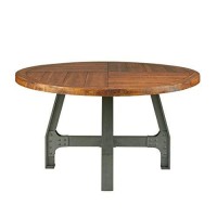 Ink+Ivy Lancaster Round Dining Table - Solid Wood, Metal Base Dining Room Table - Amber Wood, Industrial Style Kitchen Table - 1 Piece Metal Frame Wooden Top Round Table For Dining Room