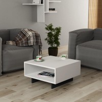 Jv Home Hola 24 Inch Small Coffee Table With Storage Stylish | Modern Tables De Chevet With Shelf Low Square Coffee Tables For Living Room Bedroom (White - Dark Grey)