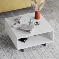 Jv Home Hola 24 Inch Small Coffee Table With Storage Stylish | Modern Tables De Chevet With Shelf Low Square Coffee Tables For Living Room Bedroom (White - Dark Grey)