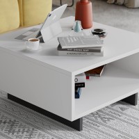 Jv Home Hola 24 Inch Small Coffee Table With Storage Stylish | Modern Tables De Chevet With Shelf Low Square Coffee Tables For Living Room Bedroom (White - Dark Grey)