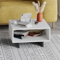 Jv Home Hola 24 Inch Small Coffee Table With Storage Stylish | Modern Tables De Chevet With Shelf Low Square Coffee Tables For Living Room Bedroom (White - Dark Grey)