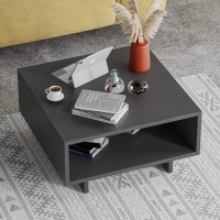 Jv Home Hola 24 Inch Small Coffee Table With Storage Stylish | Modern Tables De Chevet With Shelf Low Square Coffee Tables For Living Room Bedroom (Dark Grey)