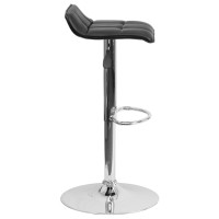 Contemporary Black Vinyl Adjustable Height Barstool With Quilted Wave Seat And Chrome Base