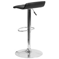 Contemporary Black Vinyl Adjustable Height Barstool With Quilted Wave Seat And Chrome Base