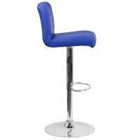 Contemporary Blue Vinyl Adjustable Height Barstool With Rolled Seat And Chrome Base