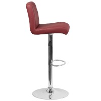 Flash Furniture Contemporary Burgundy Vinyl Adjustable Height Barstool With Rolled Seat And Chrome Base