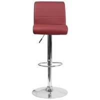 Flash Furniture Contemporary Burgundy Vinyl Adjustable Height Barstool With Rolled Seat And Chrome Base