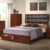 Acme Ilana Queen Bed With Storage In Brown Pu And Brown Cherry