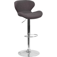 Contemporary Charcoal Fabric Adjustable Height Barstool With Curved Back And Chrome Base