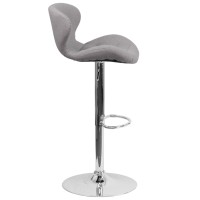 Contemporary Gray Fabric Adjustable Height Barstool With Curved Back And Chrome Base