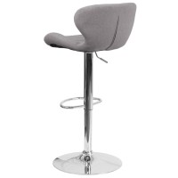 Contemporary Gray Fabric Adjustable Height Barstool With Curved Back And Chrome Base