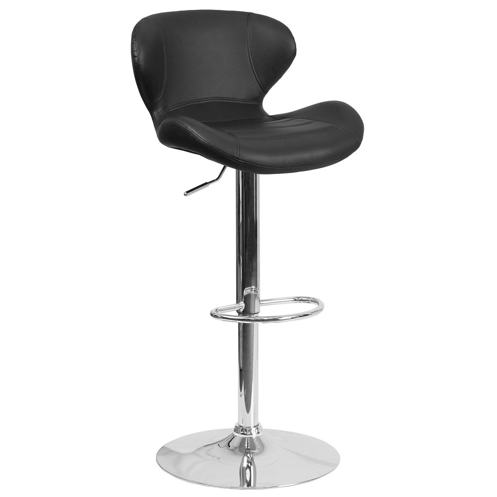 Flash Furniture Contemporary Brown Fabric Adjustable Height Barstool With Curved Back And Chrome Base