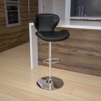 Flash Furniture Contemporary Brown Fabric Adjustable Height Barstool With Curved Back And Chrome Base