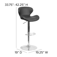 Flash Furniture Contemporary Brown Fabric Adjustable Height Barstool With Curved Back And Chrome Base