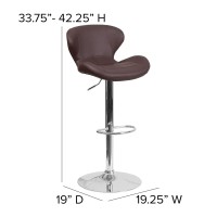 Flash Furniture Contemporary Brown Vinyl Adjustable Height Barstool With Curved Back And Chrome Base