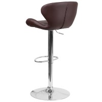 Flash Furniture Contemporary Brown Vinyl Adjustable Height Barstool With Curved Back And Chrome Base