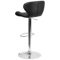 Contemporary Black Vinyl Adjustable Height Barstool With Curved Back And Chrome Base