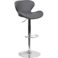 Contemporary Gray Vinyl Adjustable Height Barstool With Curved Back And Chrome Base