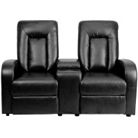 Flash Furniture Eclipse Series 2-Seat Push Button Motorized Reclining Black Leathersoft Theater Seating Unit With Cup Holders