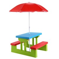 Costzon Kids Picnic Table, Indoor & Outdoor Plastic Table And Bench With Removable Umbrella, Portable Toddler Picnic Table And Chair Set For Garden, Backyard, Patio