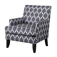Madison Park Colton Accent Hardwood, Brich Wood, Ogee Print, Bedroom Lounge Mid Century Modern Deep Seating, High Back Club Style Arm-Chair Living Room Furniture, See Below, Greywhite