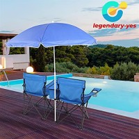 Portable Folding Picnic Double Recline Chair Umbrella Table Cooler Beach Camping Chair Stadium Seat (Legendary-Yes)