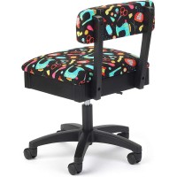 Arrow Sewing H7013B Adjustable Height Hydraulic Sewing And Craft Chair With Under Seat Storage And Printed Fabric Sewing Notion
