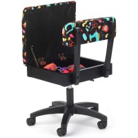 Arrow Sewing H7013B Adjustable Height Hydraulic Sewing And Craft Chair With Under Seat Storage And Printed Fabric Sewing Notion