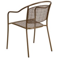 Commercial Grade Gold Indoor-Outdoor Steel Patio Arm Chair With Round Back