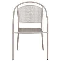 Flash Furniture Commercial Grade Light Gray Indoor-Outdoor Steel Patio Arm Chair With Round Back