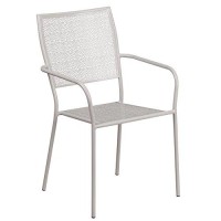 Flash Furniture Commercial Grade Light Gray Indoor-Outdoor Steel Patio Arm Chair With Square Back