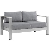 Modway Shore Aluminum Outdoor Patio Loveseat In Silver Gray