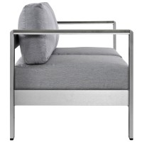 Modway Shore Aluminum Outdoor Patio Loveseat In Silver Gray