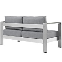 Modway Shore Aluminum Outdoor Patio Loveseat In Silver Gray