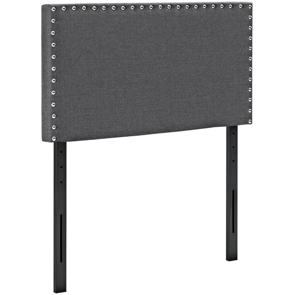 Modway Mod-5382 Phoebe Linen Fabric Upholstered Twin Headboard In Gray With Nailhead Trim