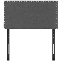 Modway Mod-5382 Phoebe Linen Fabric Upholstered Twin Headboard In Gray With Nailhead Trim