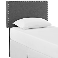 Modway Mod-5382 Phoebe Linen Fabric Upholstered Twin Headboard In Gray With Nailhead Trim