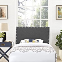 Modway Mod-5382 Phoebe Linen Fabric Upholstered Twin Headboard In Gray With Nailhead Trim