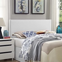 Modway Phoebe Faux Leather Upholstered Queen Headboard In White With Nailhead Trim