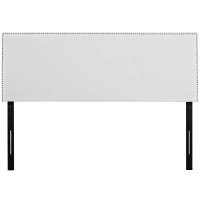 Modway Phoebe Faux Leather Upholstered Queen Headboard In White With Nailhead Trim