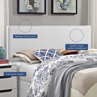 Modway Phoebe Faux Leather Upholstered Queen Headboard In White With Nailhead Trim