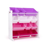 Humble Crew Kids' Toy Storage Organizer With 12 Plastic Bins, Pink&Purple, White/Purple/Pink