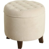 Homepop Home Decor | Upholstered Round Velvet Tufted Foot Rest Ottoman | Ottoman with Storage for Living Room & Bedroom | Decorative Home Furniture, Cream Small