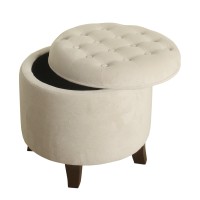 Homepop Home Decor | Upholstered Round Velvet Tufted Foot Rest Ottoman | Ottoman with Storage for Living Room & Bedroom | Decorative Home Furniture, Cream Small