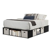 South Shore Flexible Platform Bed With Storage And Baskets Black Oak Queen