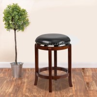 Flash Furniture Margaret 24'' High Backless Light Cherry Wood Counter Height Stool With Black Leathersoft Swivel Seat
