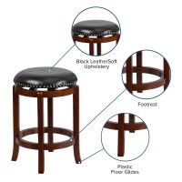 Flash Furniture Margaret 24'' High Backless Light Cherry Wood Counter Height Stool With Black Leathersoft Swivel Seat