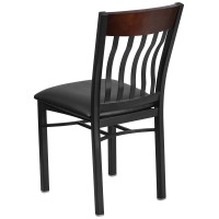 Eclipse Series Vertical Back Black Metal and Walnut Wood Restaurant Chair with Black Vinyl Seat