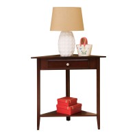 Pilaster Designs Wood Corner Sofa Accent Table Plant Stand With Drawer Walnut Finish